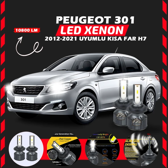 Peugeot 301 2012-2021 Kısa Far Uyumlu Şimşek Etkili Led Xenon Premium Series H7