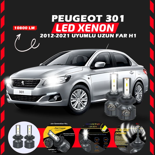 Peugeot 301 2012-2021 Uzun Far Uyumlu Şimşek Etkili Led Xenon Premium Series H1