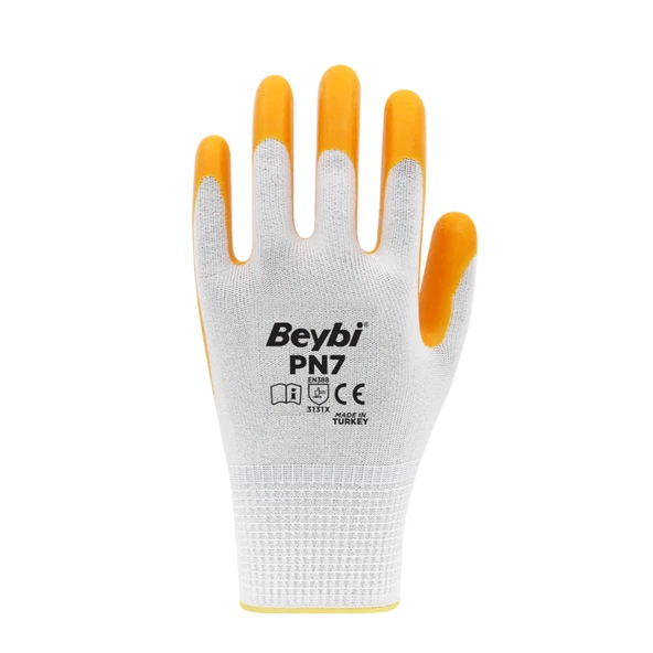 Pn7 No:10 Polyester Astarlı Nitril Eldiven Sarı 12 Çift - 2