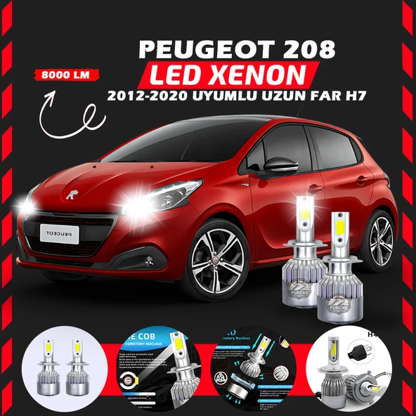 Peugeot 208 2012-2020 Uzun Far Uyumlu Şimşek Etkili Led Xenon Performance Series H7
