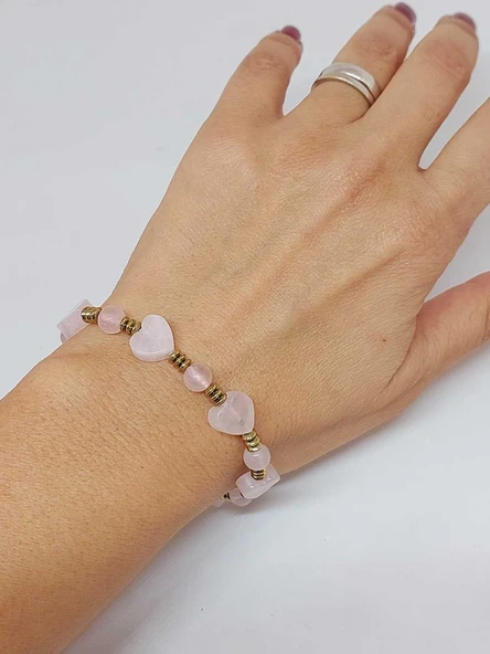 Pembe Kuvars Taşı Tasarım Bileklik (55944) - Resim 3