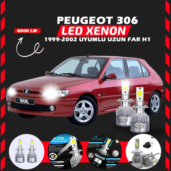 Peugeot 306 1999-2002 Uzun Far Uyumlu Şimşek Etkili Led Xenon Performance Series H1 ürün görseli 1