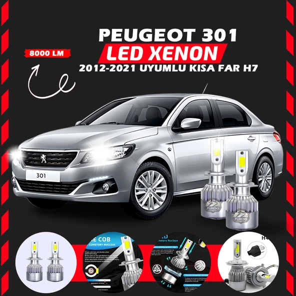 Peugeot 301 2012-2021 Kısa Far Uyumlu Şimşek Etkili Led Xenon Performance Series H7