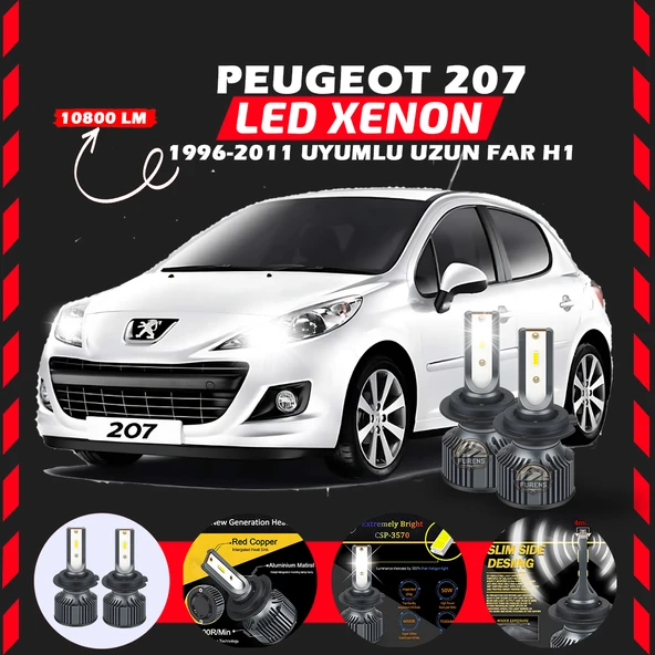 Peugeot 207 1996-2011 Uzun Far Uyumlu Şimşek Etkili Led Xenon Premium Series H1