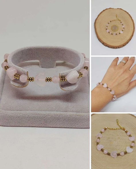 Pembe Kuvars Taşı Tasarım Bileklik (55944) ürün görseli