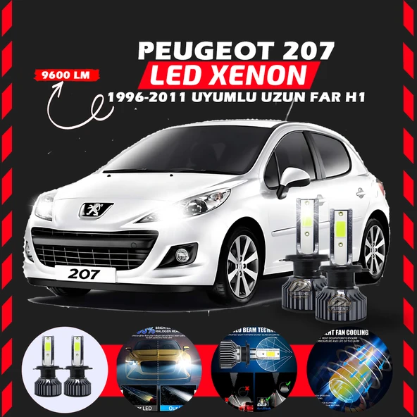 Peugeot 207 1996-2011 Uzun Far Uyumlu Şimşek Etkili Led Xenon Pro Series H1