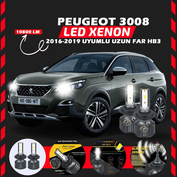 Peugeot 3008 2016-2019 Uzun Far Uyumlu Şimşek Etkili Led Xenon Premium Series HB3 ürün görseli 1