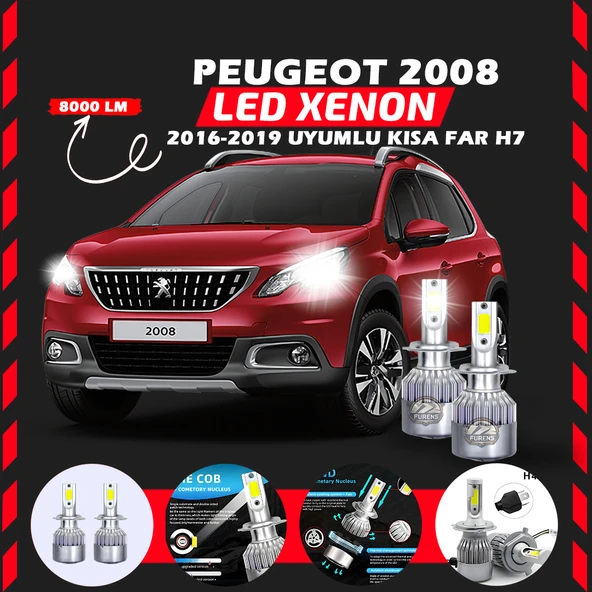 Peugeot 2008 2016-2019 Kısa Far Uyumlu Şimşek Etkili Led Xenon Performance Series H7