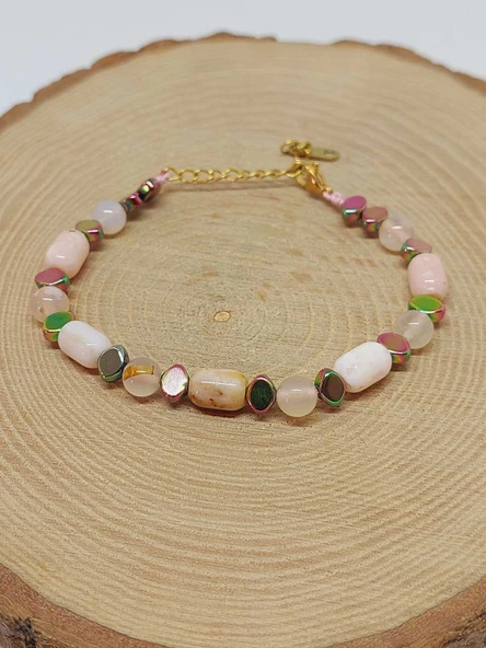 Pembe Opal Taşı Tasarım Bileklik (55952) - Resim 4