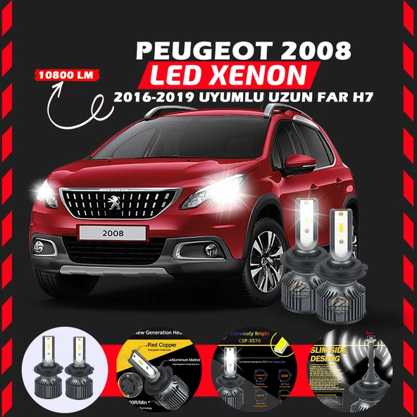 Peugeot 2008 2016-2019 Uzun Far Uyumlu Şimşek Etkili Led Xenon Premium Series H7 ürün görseli 1