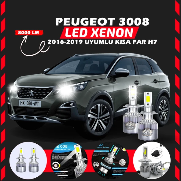 Peugeot 3008 2016-2019 Kısa Far Uyumlu Şimşek Etkili Led Xenon Performance Series H7 ürün görseli 1