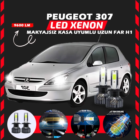 Peugeot 307 Makyajsız Kasa Uzun Far Uyumlu Şimşek Etkili Led Xenon Pro Series H1 - Resim 7