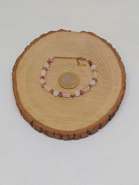 Pembe Kuvars Taşı Tasarım Bileklik (55956) - Resim 5