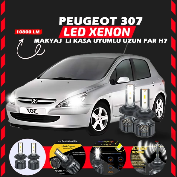 Peugeot 307 Makyajlı Kasa Uzun Far Uyumlu Şimşek Etkili Led Xenon Premium Series H7