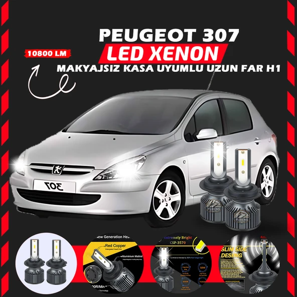 Peugeot 307 Makyajsız Kasa Uzun Far Uyumlu Şimşek Etkili Led Xenon Premium Series H1