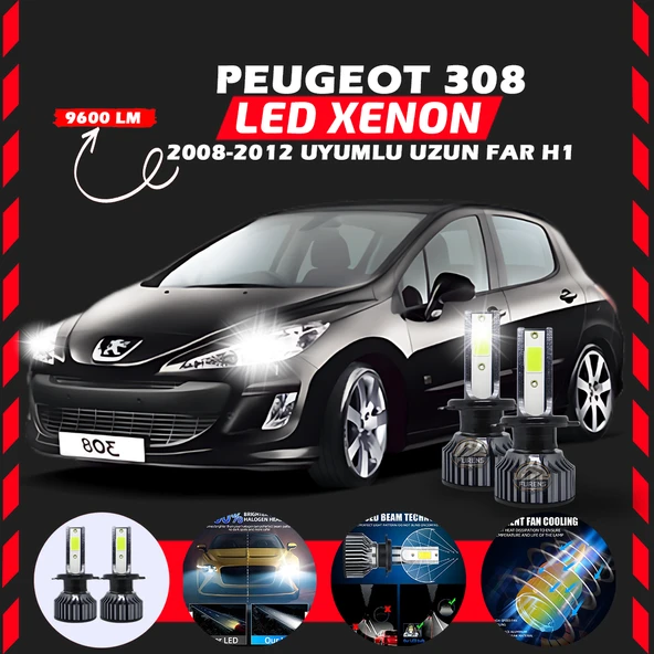 Peugeot 308 2008-2012 Uzun Far Uyumlu Şimşek Etkili Led Xenon Pro Series H1