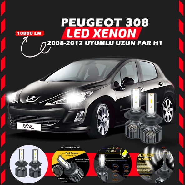 Peugeot 308 2008-2012 Uzun Far Uyumlu Şimşek Etkili Led Xenon Premium Series H1