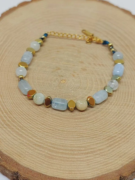 Akuamarin Taşı Tasarım Bileklik (55958) - 4