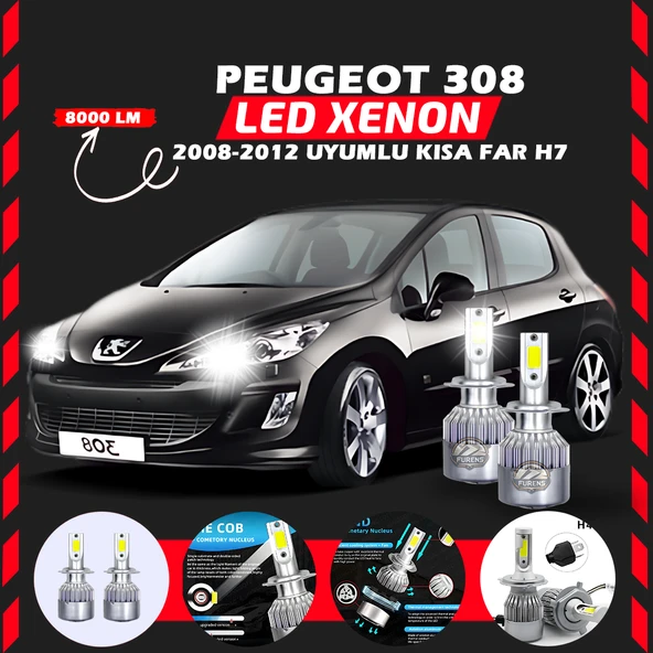 Peugeot 308 2008-2012 Kısa Far Uyumlu Şimşek Etkili Led Xenon Performance Series H7 ürün görseli 1