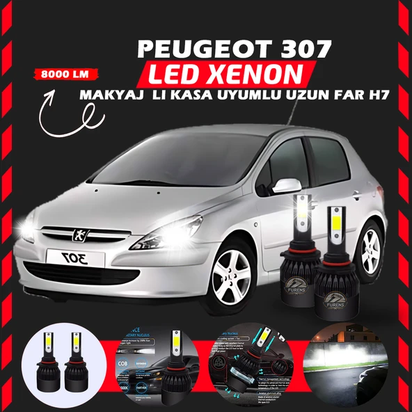 Peugeot 307 Makyajlı Kasa Uzun Far Uyumlu Şimşek Etkili Led Xenon Light Series H7 - Resim 6