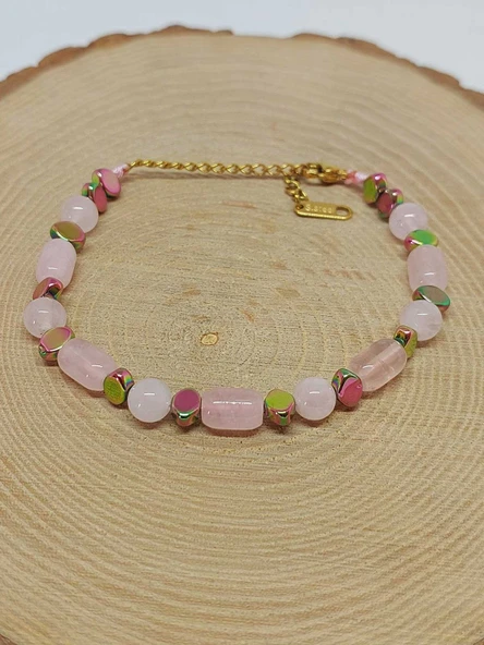 Pembe Kuvars Taşı Tasarım Bileklik (55956) - Resim 4