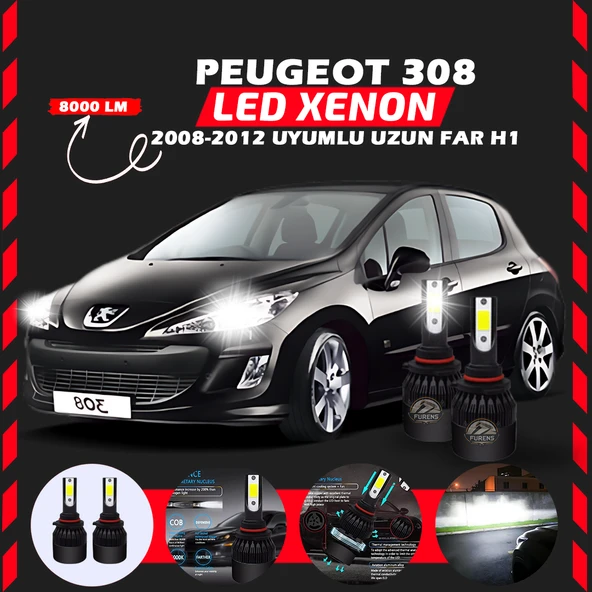 Peugeot 308 2008-2012 Uzun Far Uyumlu Şimşek Etkili Led Xenon Light Series H1