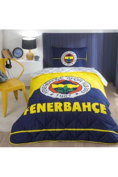 Taç Fenerbahçe Logo Tek Kişilik Yorgan Seti Taç Uyku Seti Yastık Hediye