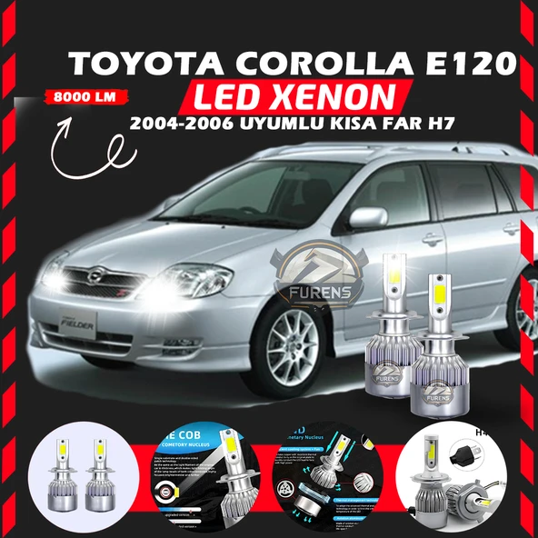 Toyota Corolla E120 2004-2006 Kısa Far Uyumlu Şimşek Etkili Led Xenon Performance Series H7