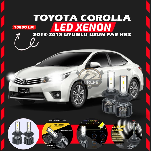 Toyota Corolla 2013-2018 Uzun Far Uyumlu Şimşek Etkili Led Xenon Premium Series HB3