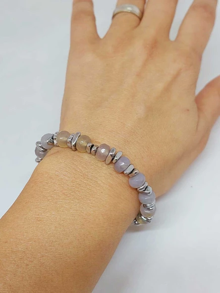 Kalsedon Taşı Tasarım Bileklik (55892) - Resim 3