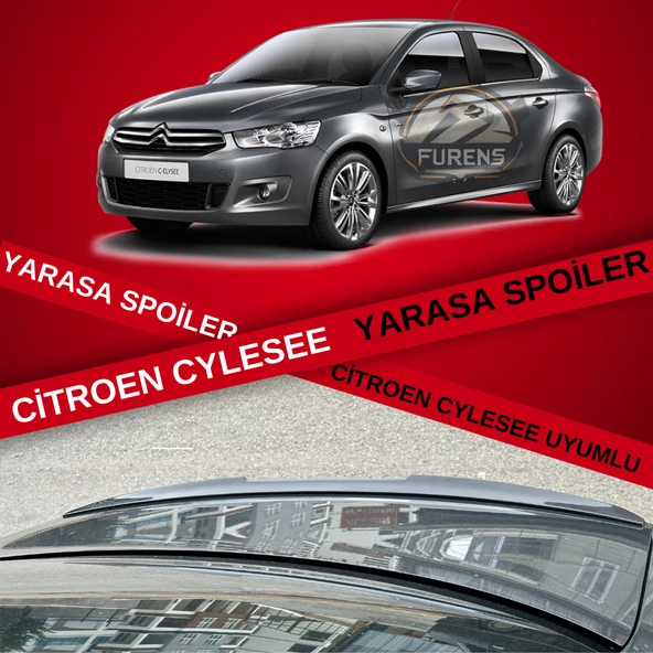 Citroen C Elysee Uyumlu Bagaj Üstü Slim Yarasa Spoiler Parlak Siyah Piano Black