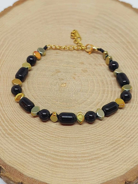 Siyah Turmalin Taşı Tasarım Bileklik (55968) - Resim 4