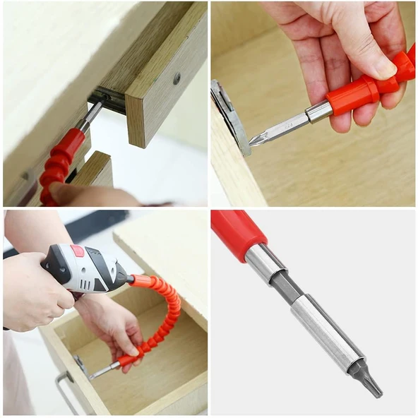 12 Parça Bükülebilir Spral Matkap Ucu Manyetik Uzatma Adaptörü ve  Bits Matkap Uç Set - 2
