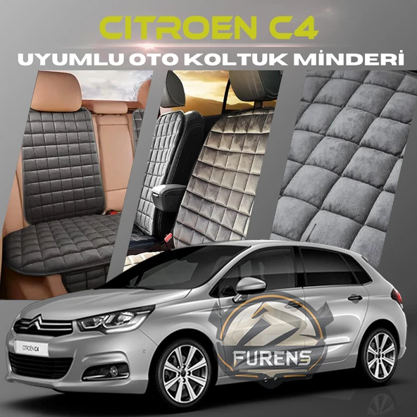 Citroen C4 Antrasit Renk Tay Tüyü Cepli & Terletmez Sırtlı Oto Koltuk Minder Seti - Koltuk Koruma Kılıfı (ÖN & ARKA TAM SET) ürün görseli 1