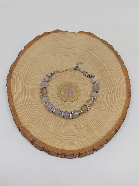 Kalsedon Taşı Tasarım Bileklik (55892) - Resim 5