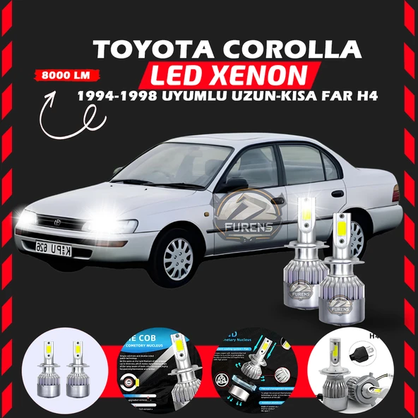 Toyota Corolla Efsane Kasa Uzun Kısa Far Uyumlu Şimşek Etkili Led Xenon Performance Series H4