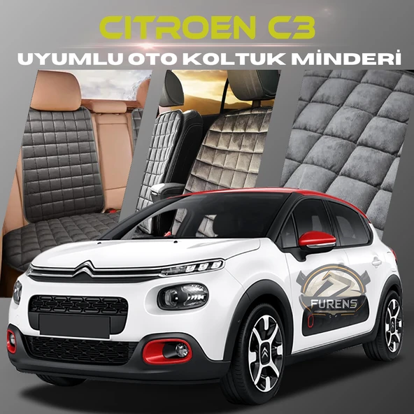 Citroen C3 Antrasit Renk Tay Tüyü Cepli & Terletmez Sırtlı Oto Koltuk Minder Seti - Koltuk Koruma Kılıfı (ÖN & ARKA TAM SET) ürün görseli 1