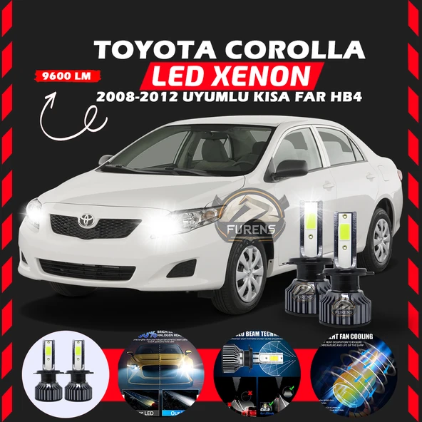 Toyota Corolla 2008-2012 Kısa Far Uyumlu Şimşek Etkili Led Xenon Pro Series HB4 ürün görseli 1