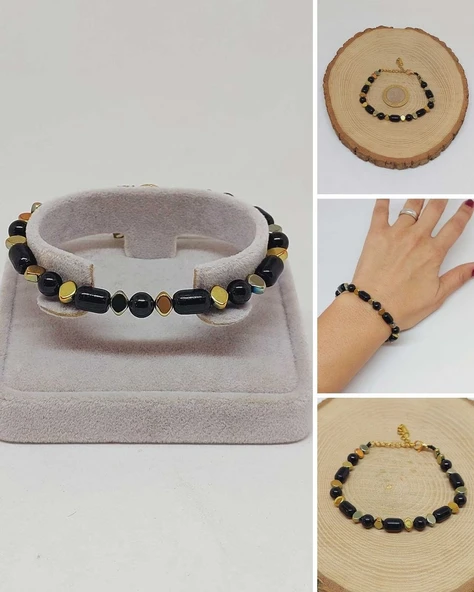 Siyah Turmalin Taşı Tasarım Bileklik (55968) ürün görseli