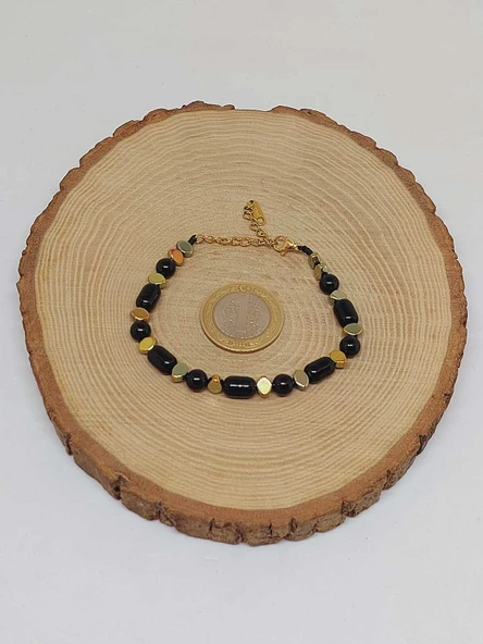 Siyah Turmalin Taşı Tasarım Bileklik (55968) - Resim 5