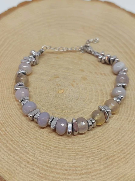 Kalsedon Taşı Tasarım Bileklik (55892) - Resim 4