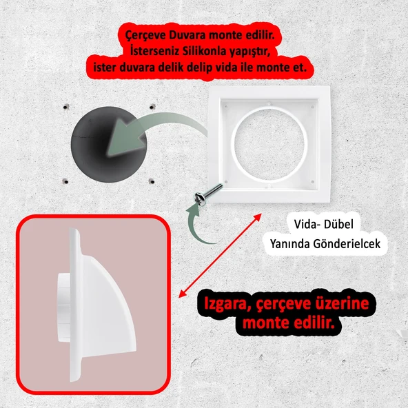Davlumbaz Çıkış Kapak Havalandırma Çekvalf Başlığı Haşere Önleyici Tek Yönlü Hava Çekimi Menfezi - 4