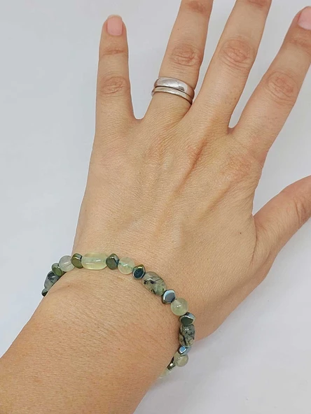 Prehnit (Prinayt) Taşı Tasarım Bileklik (55966) - Resim 3