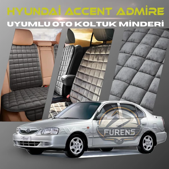 Hyunda Accent Admire Antrasit Renk Tay Tüyü Cepli & Terletmez Sırtlı Oto Koltuk Minder Seti - Koltuk Koruma Kılıfı (ÖN & ARKA TAM SET)