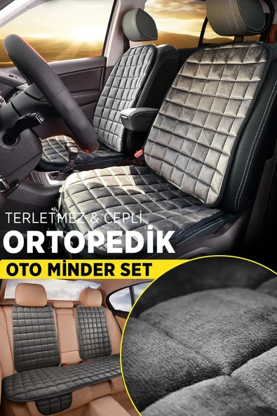 Mazda 323 Antrasit Renk Tay Tüyü Cepli & Terletmez Sırtlı Oto Koltuk Minder Seti - Koltuk Koruma Kılıfı (ÖN & ARKA TAM SET) - 2