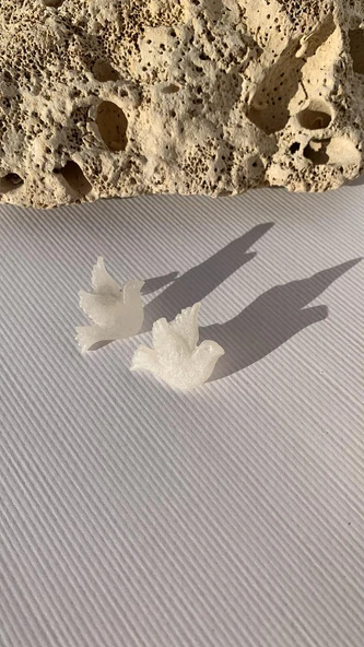 Sedefli Parlak Beyaz Renkli Güvercin Şekil Gümüş Aksesuarlı Epoksi Küpe El Yapımı Hediyelik - Resim 3