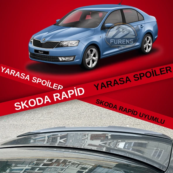 Skoda Rapid Bagaj Üstü Slim Yarasa Spoiler Piano Black Parlak Siyah