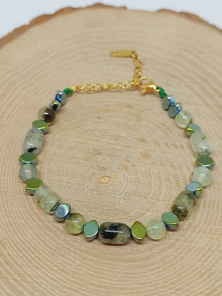 Prehnit (Prinayt) Taşı Tasarım Bileklik (55966) - Resim 4