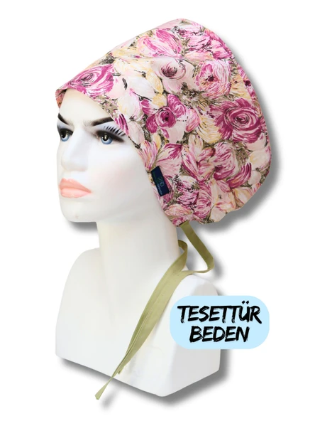 Tesettür Beden Yağlı Boya Çiçekler Fuşya Cerrahi Bone Doktor Hemşire Sağlıkçı Hastane Bonesi