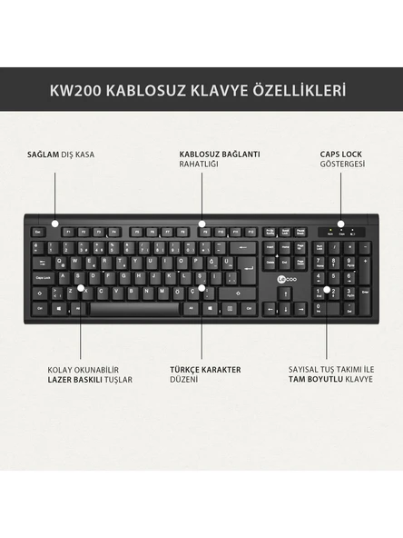Lenovo Lecoo KW200 Siyah Kablosuz Klavye Mouse Seti - 7